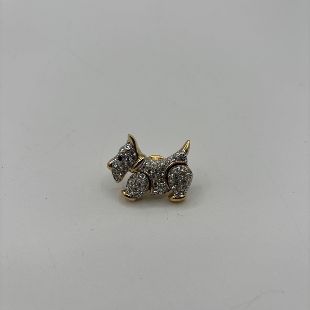 Vintage Carolee Scottie Dog Pin Brooch Moving Legs Rhinestone‎ Gold Tone Puppy